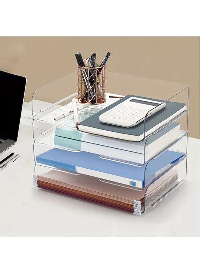 شفاف 4 قطع أكريليك A4 ورق قابل للتكديس صينية تخزين الملفات منظم سطح المكتب - Image 2